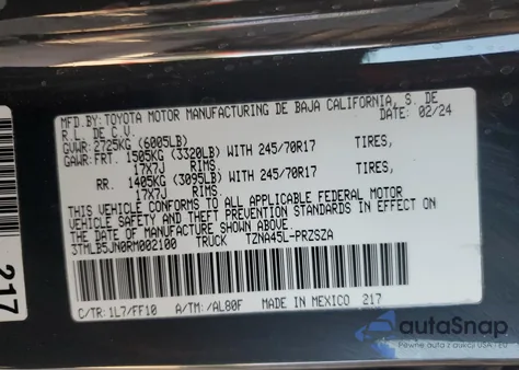 2024 Toyota Tacoma Double Cab z USA, uszkodzony, nr VIN 3TMLB5JN0RM002100